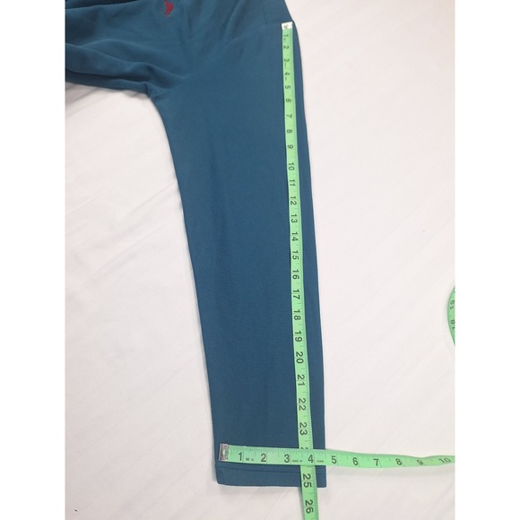 Tommy Bahama IslandZone Mens Large Teal Blue Long Sleeve Polo Shirt Floral Trim - Picture 4 of 7